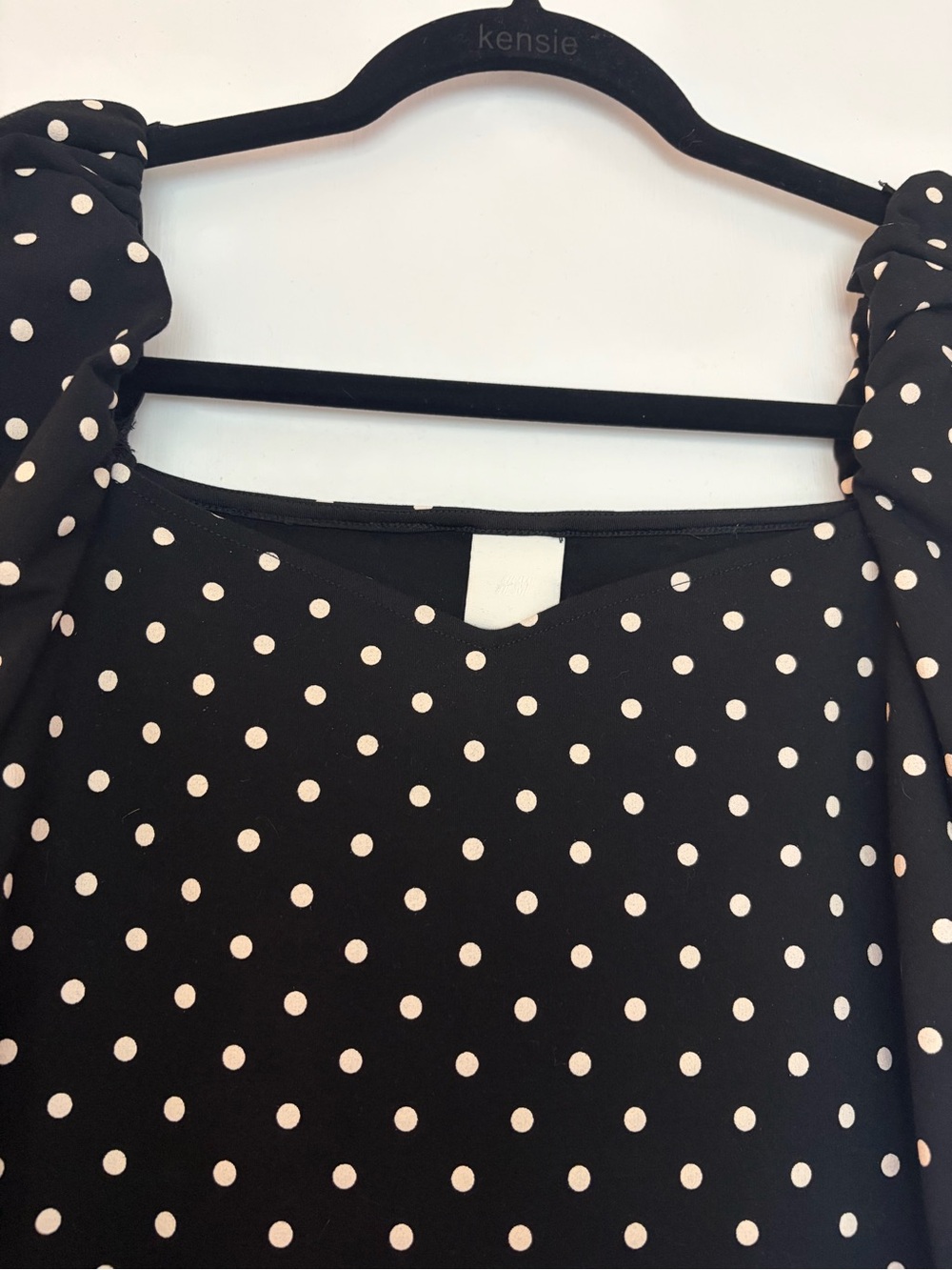H&M Black Top with White Polka Dots and Puff Sleeves - Picture 3 of 6